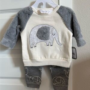 Rene Rofe Baby Cream and Gray Elephant Outfit